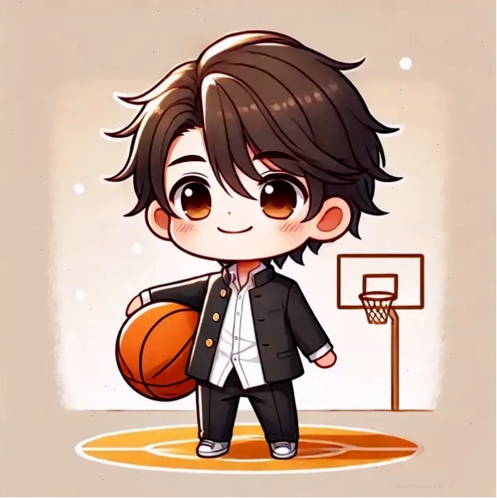 Hình vẽ chibi nam học sinh cấp 2 chơi bóng rổ