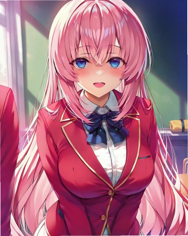 Honami Ichinose ngồi bàn học, thể hiện sự chăm chỉ