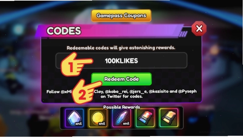 Màn hình nhập code trong game Anime Vanguards