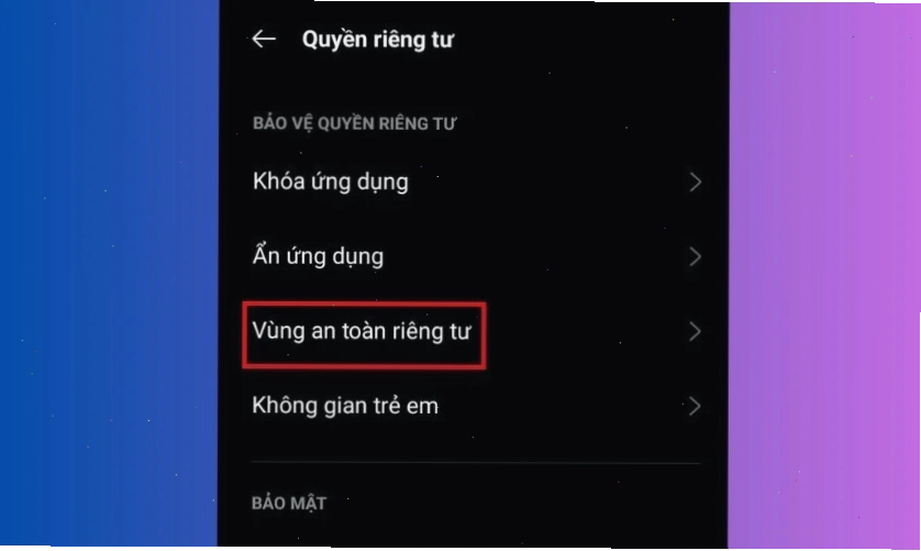 Minh họa giao diện cài đặt bảo mật riêng tư trên điện thoại