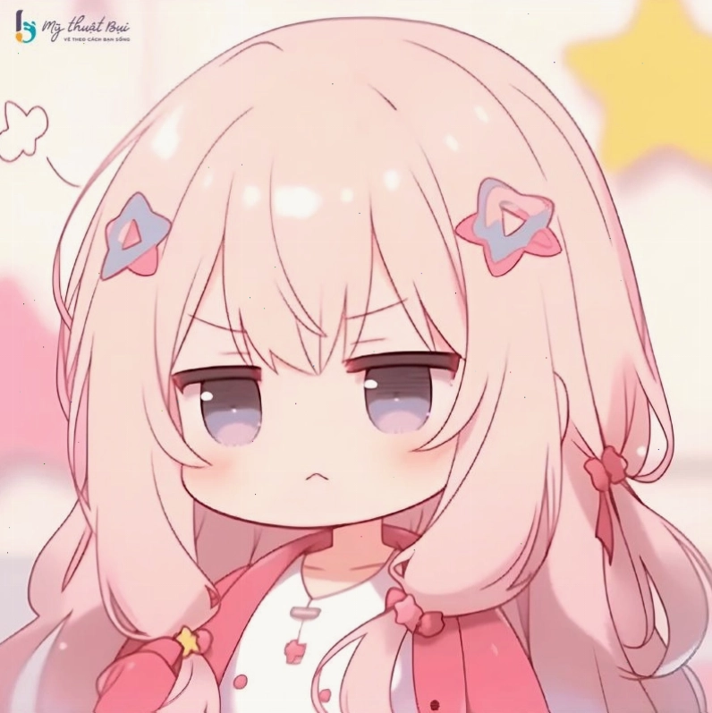 Một cô gái chibi đang cầm một chú gấu bông
