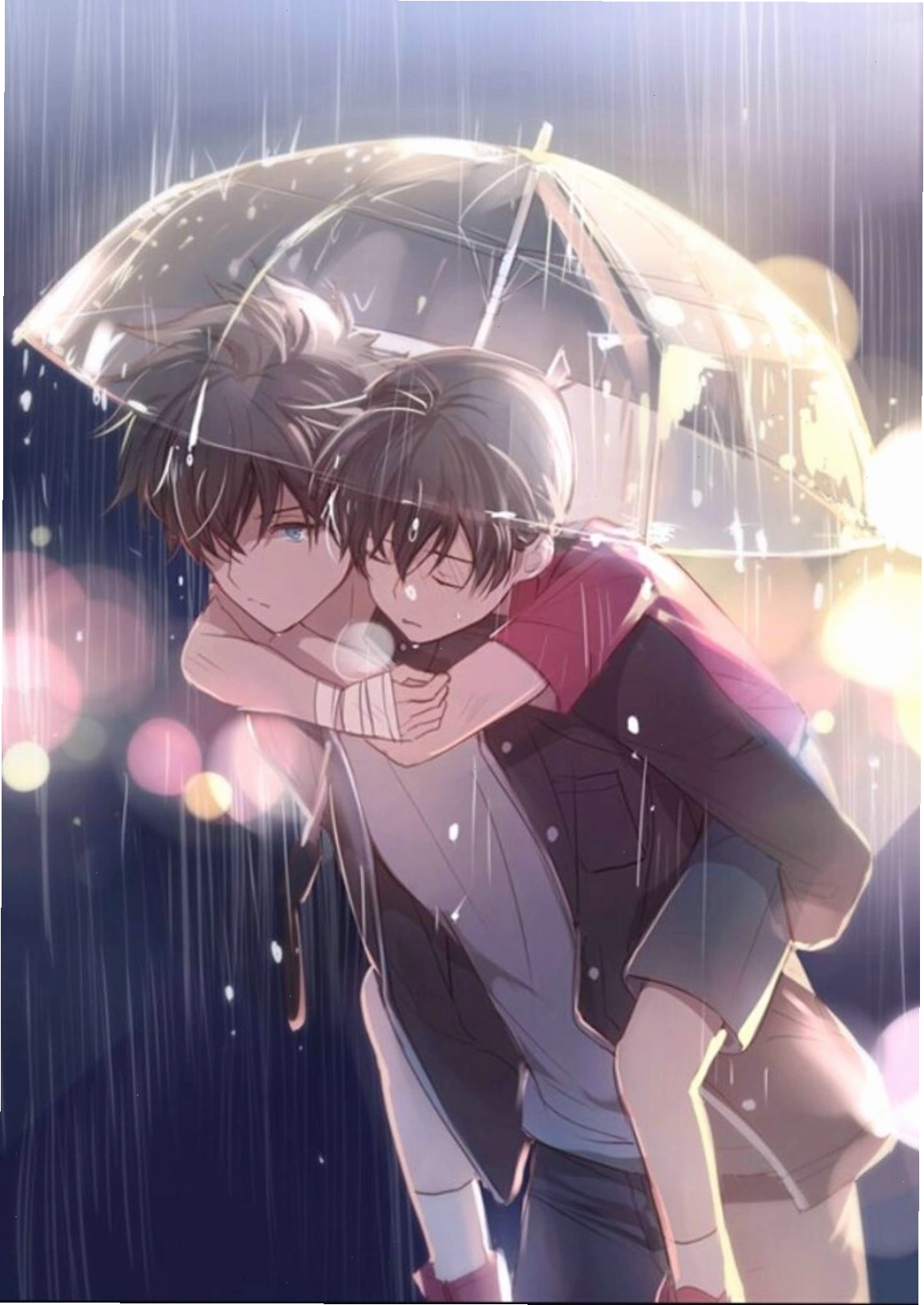 Nam sinh anime với mái tóc nâu và cặp kính, vẻ mặt ngại ngùng