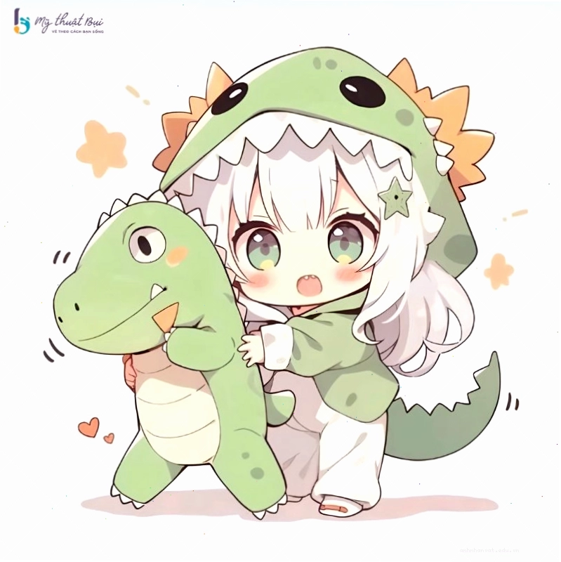 Nhân vật anime nữ cầm ô, tạo dáng dễ thương dưới mưa