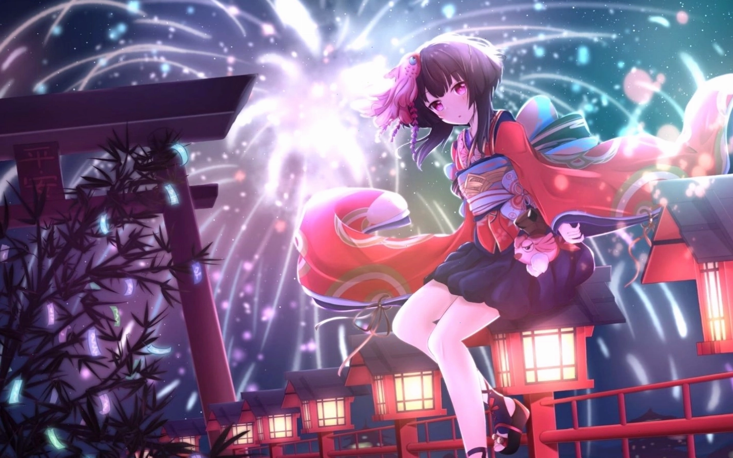 Nhân vật anime nữ đáng yêu cute trong phục trang kimono