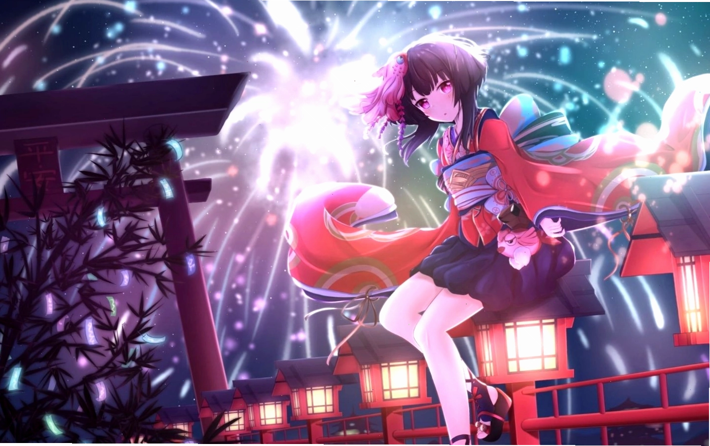 Nhân vật anime nữ đáng yêu trong phục trang kimono