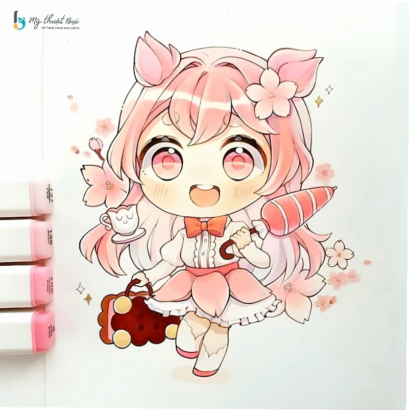Nhân vật chibi nữ dễ thương trong trang phục học sinh