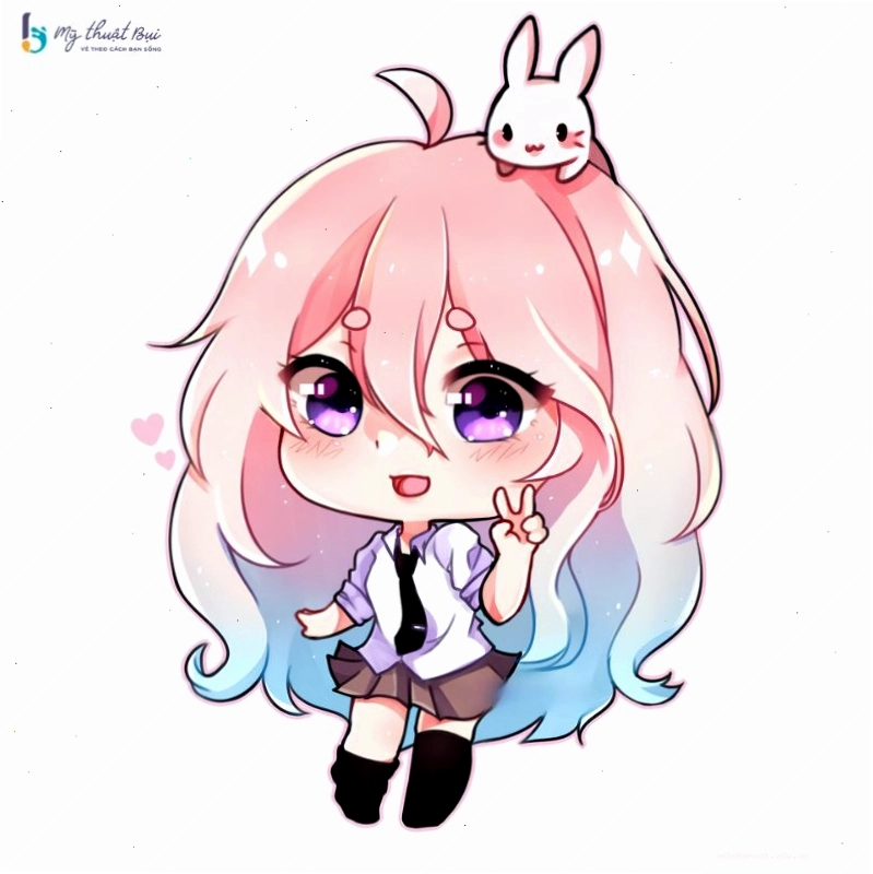 Nhân vật chibi với đôi mắt to tròn và nụ cười rạng rỡ