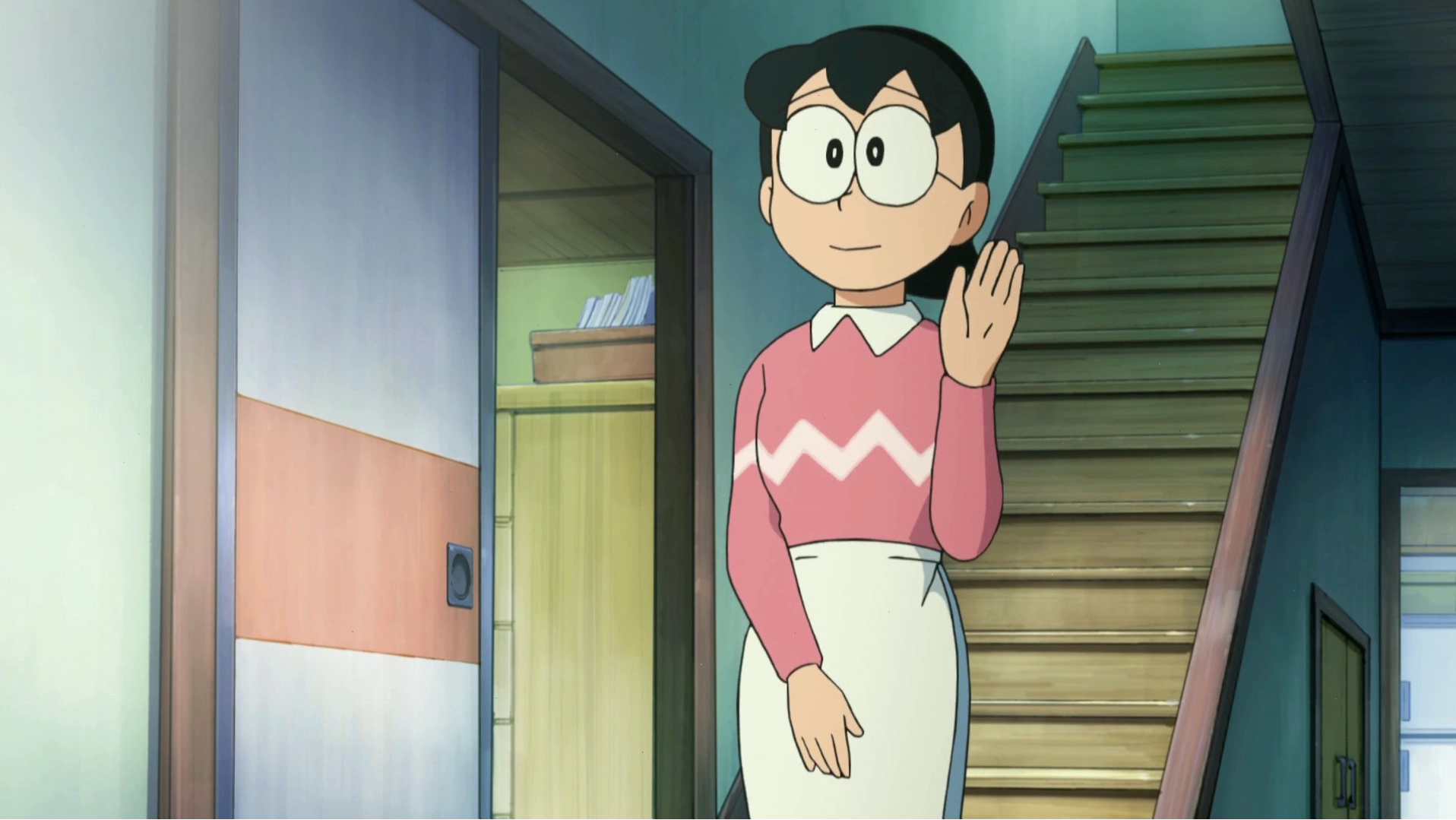 Nobita đang được mẹ là bà Tamako dặn dò trước khi đi học