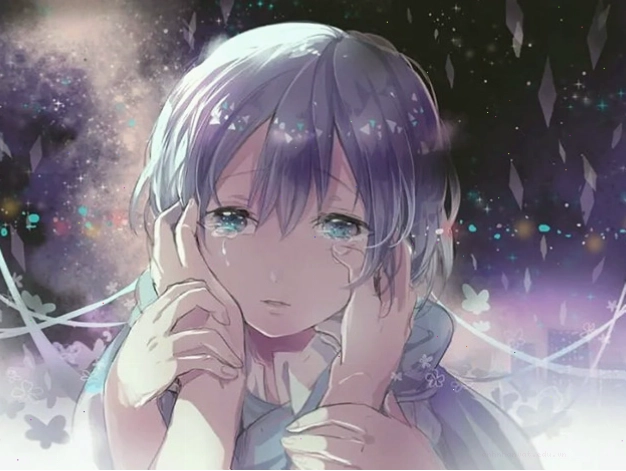 Nữ anime khóc thầm trong đêm, ánh mắt nhìn xa xăm