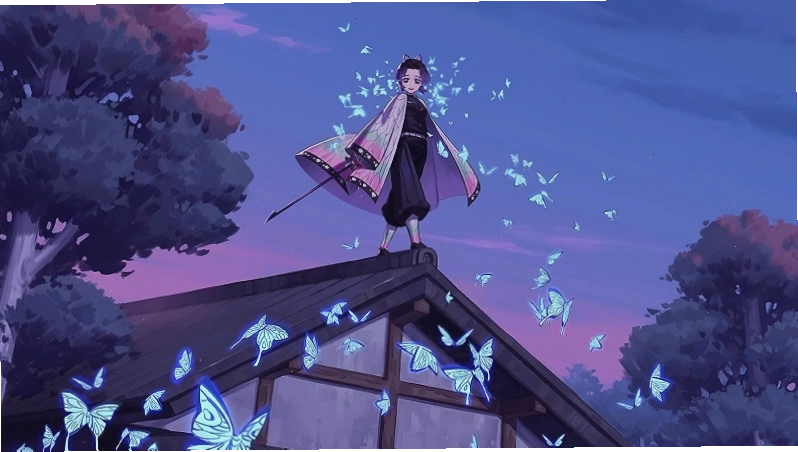 Tạo hình của Shinobu trong anime với trang phục đặc trưng