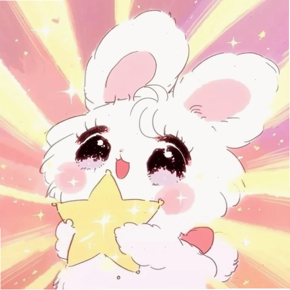 Thỏ chibi ôm một bó hoa nhỏ