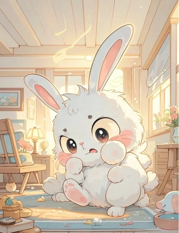 Thỏ chibi với chiếc bụng tròn đáng yêu