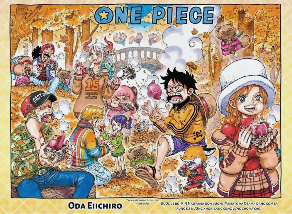 Trang truyện One Piece với hình ảnh các nhân vật đối đầu căng thẳng