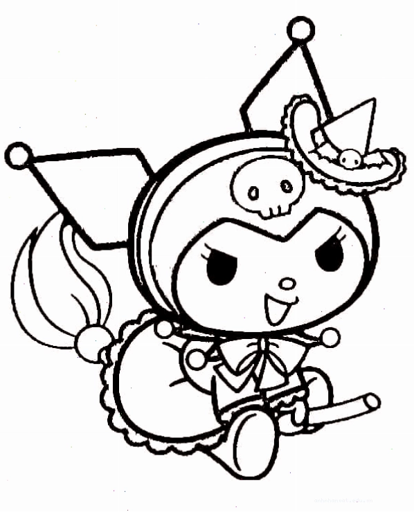 Tranh tô màu Kuromi hóa thân thành phù thủy