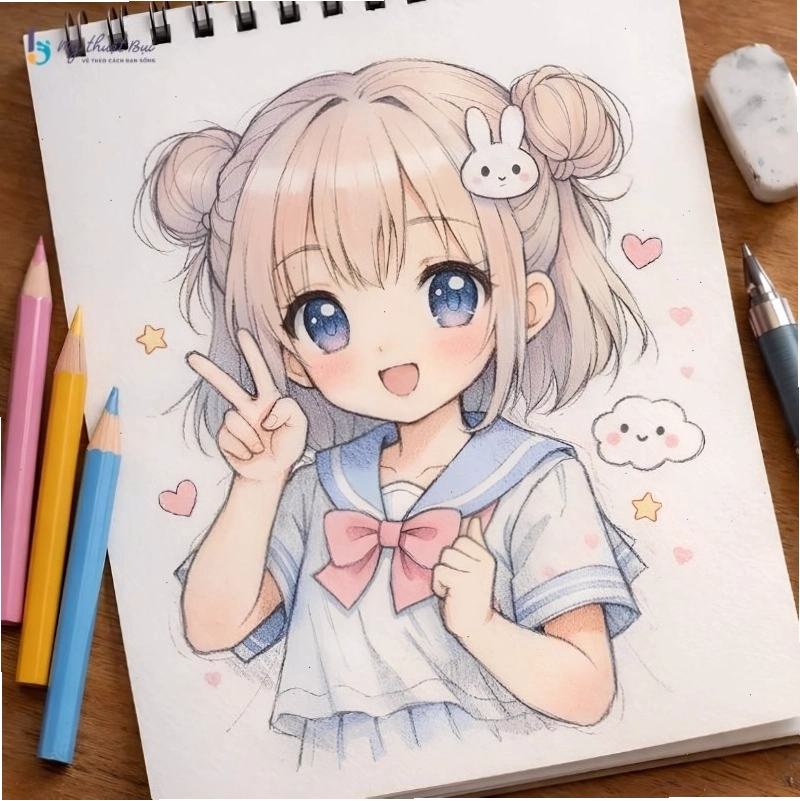 Tranh vẽ anime nữ đẹp với màu sắc hài hòa