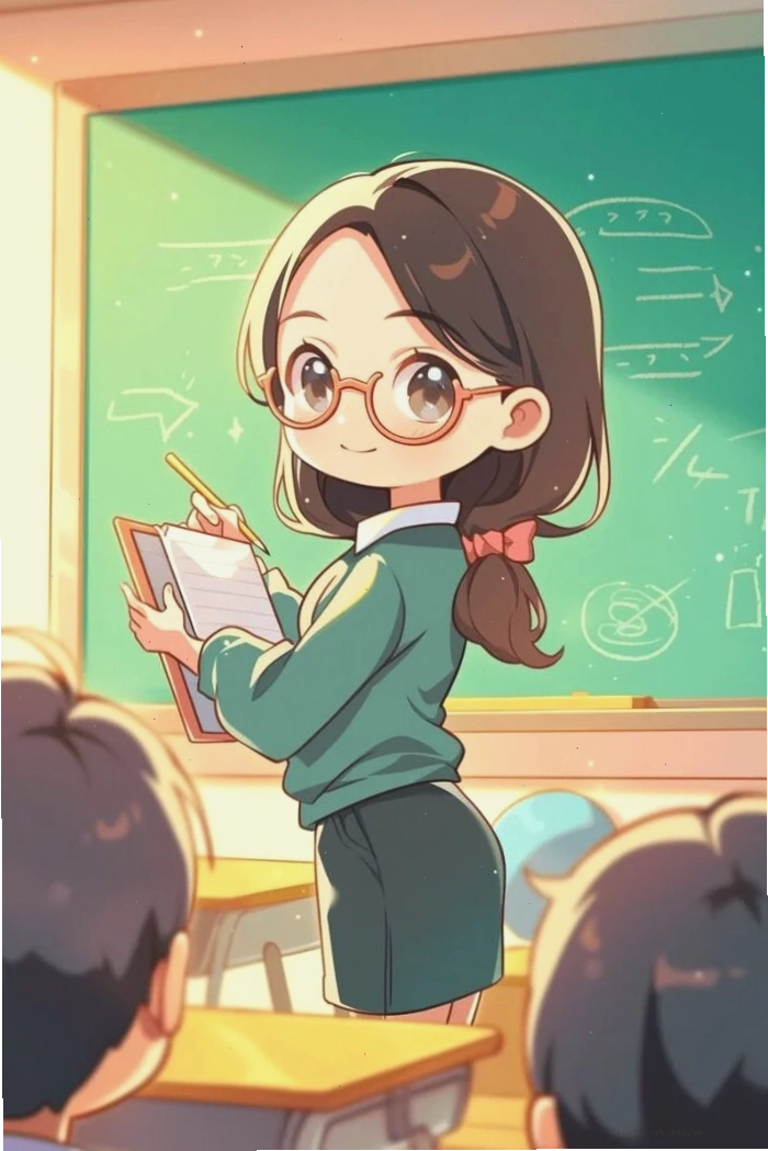 Tranh vẽ cô giáo và học sinh chibi